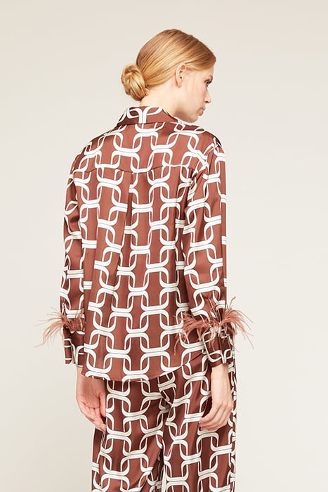 CHAIN PATTERNED SATIN SHIRT WITH FEATHERS NATURAL 2