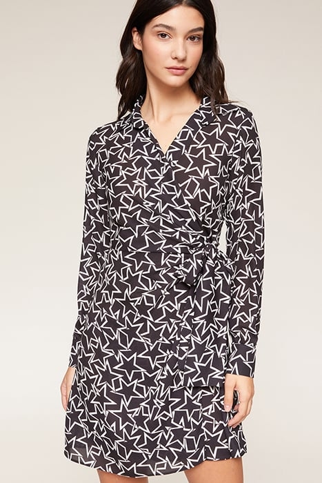 SHORT WRAPAROUND DRESS WITH STAR PATTERN BLACK 1