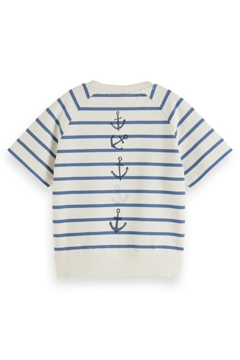 SHORT SLEEVED PRINTED FASHION FIT SWEAT TOP BLUE STRIPE 2