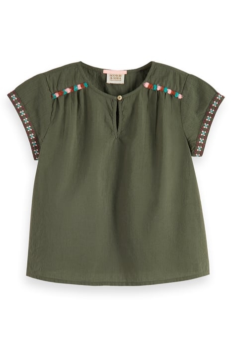 NEON POP EMBROIDERED SHORT-SLEEVED TOP SEAWEED GREEN 1
