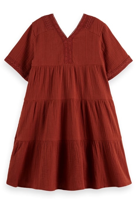LACE DETAIL CRINKLE COTTON MIDI DRESS TERRACOTTA 2