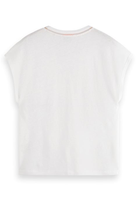 V-NECK LADDER DETAIL LOOSE FIT T-SHIRT WHITE 2