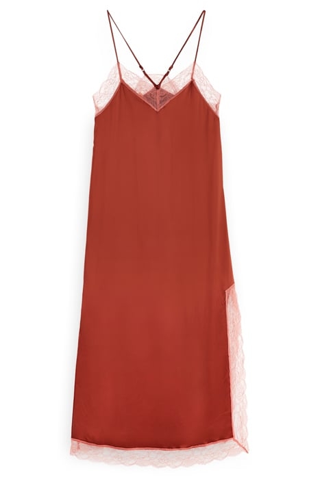 SATIN CAMI DRESS WITH LACE DETAIL TERRACOTTA 1