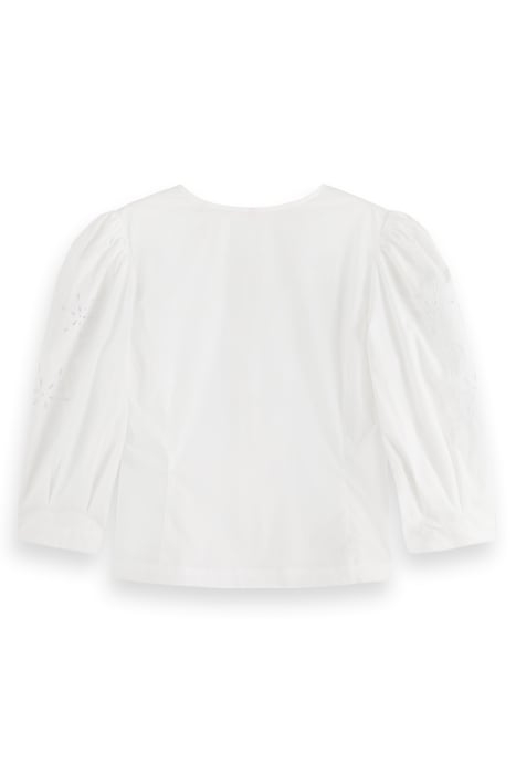 TOP WITH BRODERIE ANGLAISE SLEEVE WHITE 2