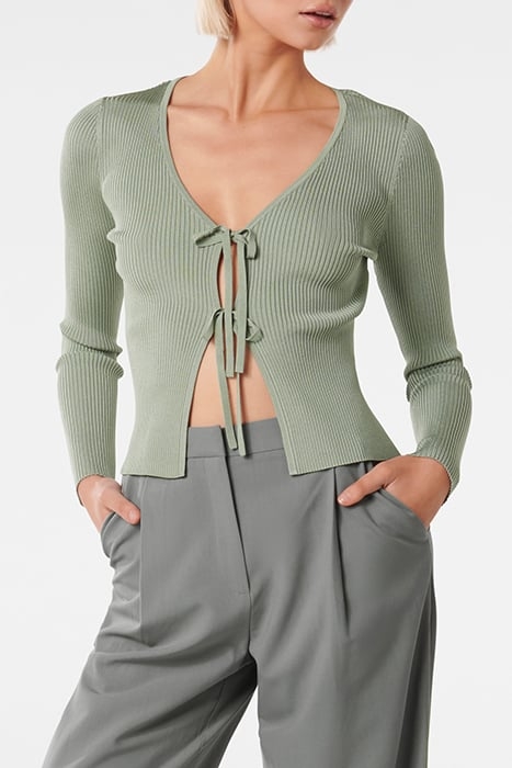 CASSIE TIE FRONT KNIT CARDIGAN SAGE GREEN 1