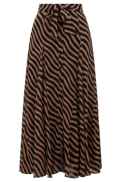 DONNA GODET MIDI SKIRT TAN WAVED STRIPE 4