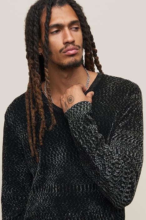 WETZEL REGULAR FIT LS VNECK WITH CHENILL STEEL GREY 2