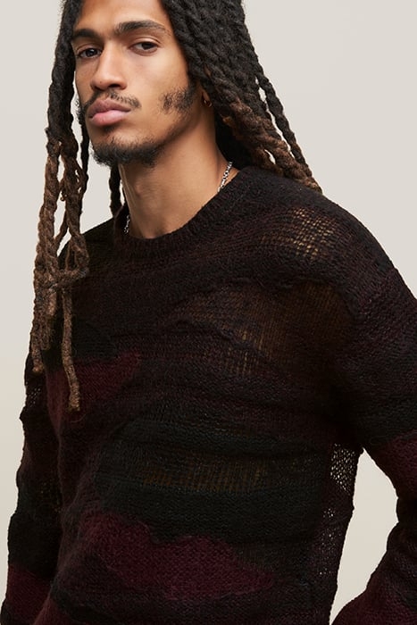 STANLY EASY FIT LS CREW WITH INTARSIA DARK PLUM 2