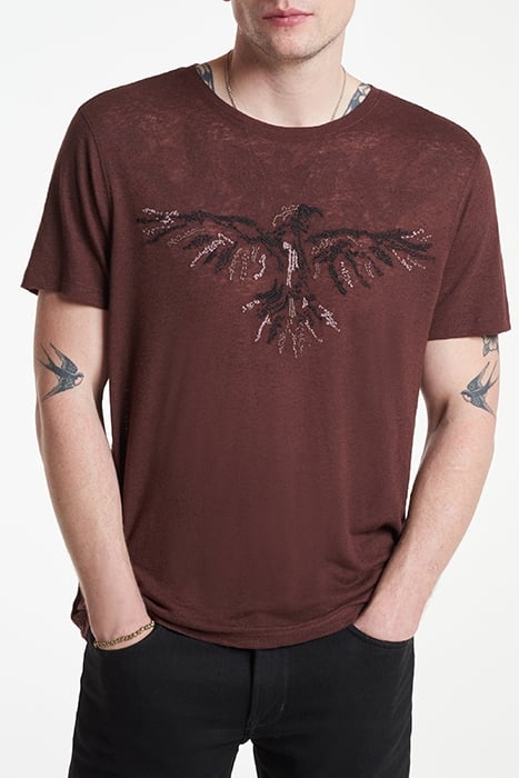 SS CREW TEE - RAVEN EMBROIDERY TERRA BROWN 1