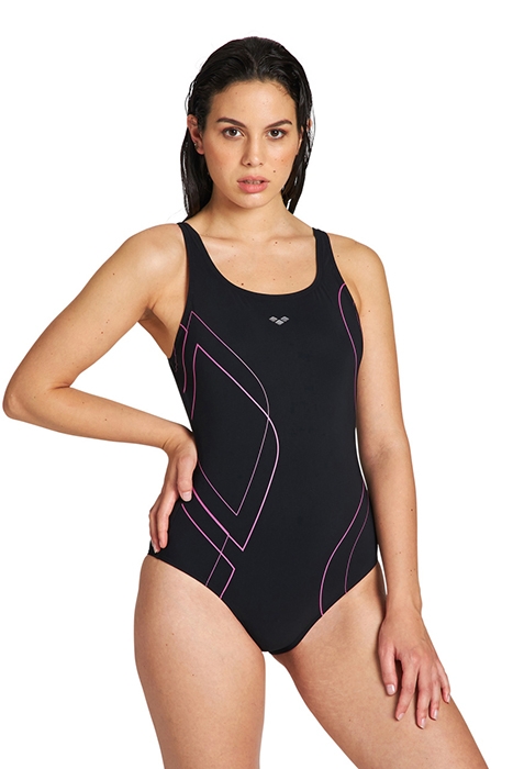 W LIZY U BACK ONE PIECE BLACK-ROSE VIOLET 1