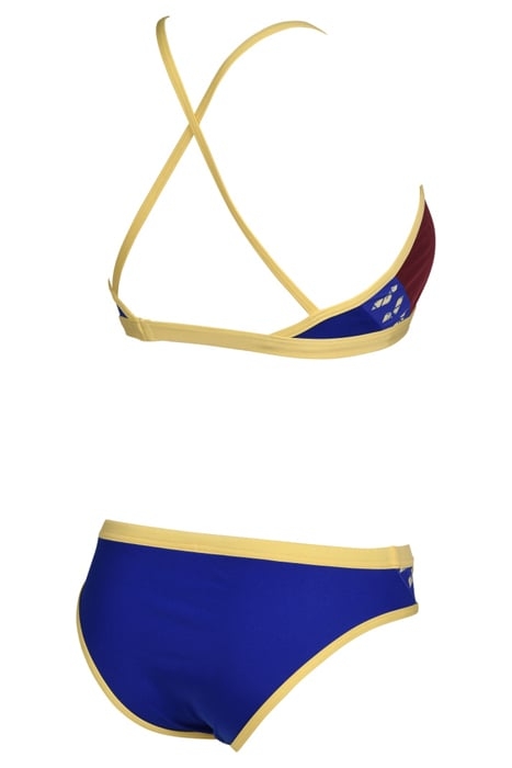 WOMEN'S ARENA ICONS BIKINI CROSS BACK SO BURGUNDY-NEON BLUE- 7