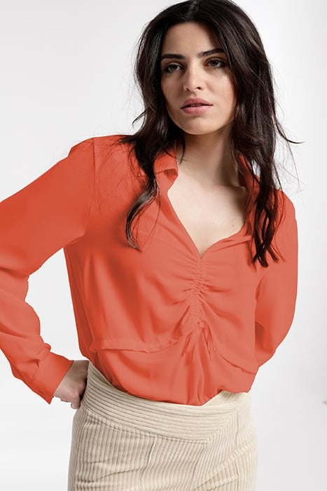 CHIFFON CEROL SHIRT WITH FRONT GATHER ORANGE 3