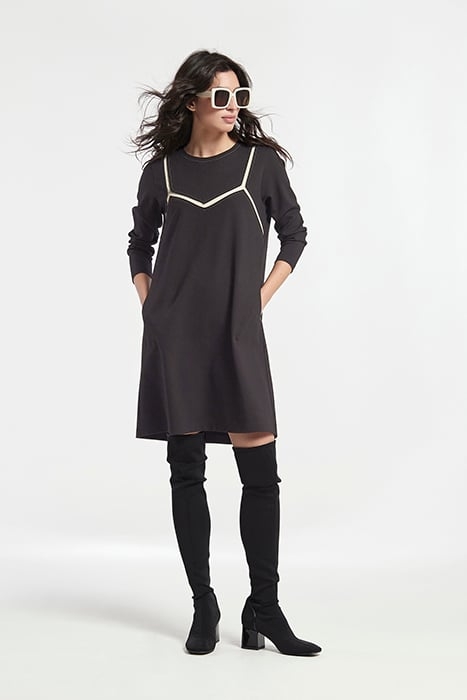 LIGHT PONTE DI ROMA KNIT INTARSIA BABUA DRESS BLACKSAND 1