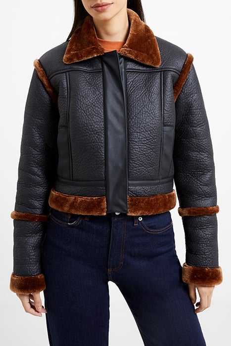 BELEN FAUX FUR L/S CROP JKT BLACK 1