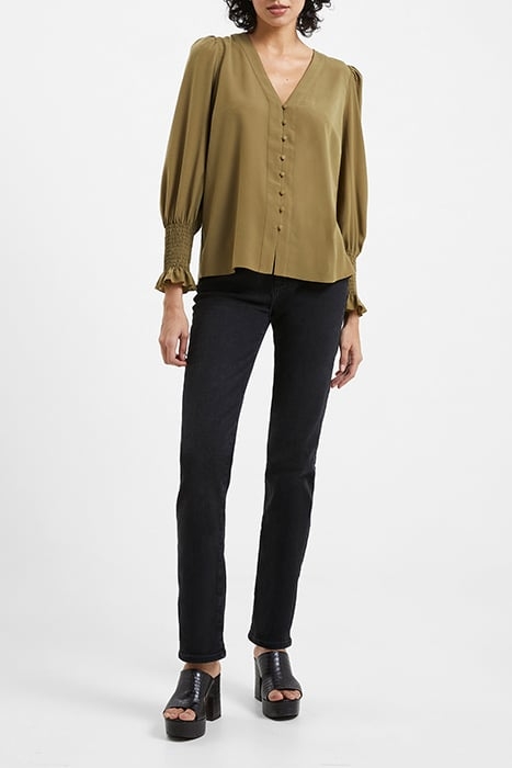 CREPE V NECK BLOUSE BROWN 2