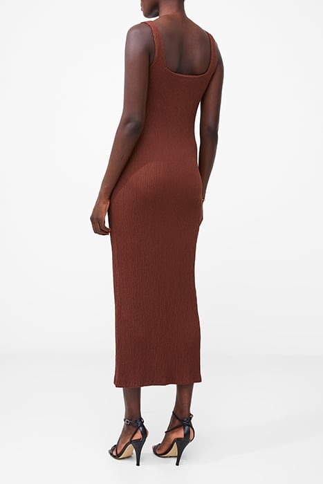 TEXTURED SQUARE NCK MIDI DRESS BROWN 2