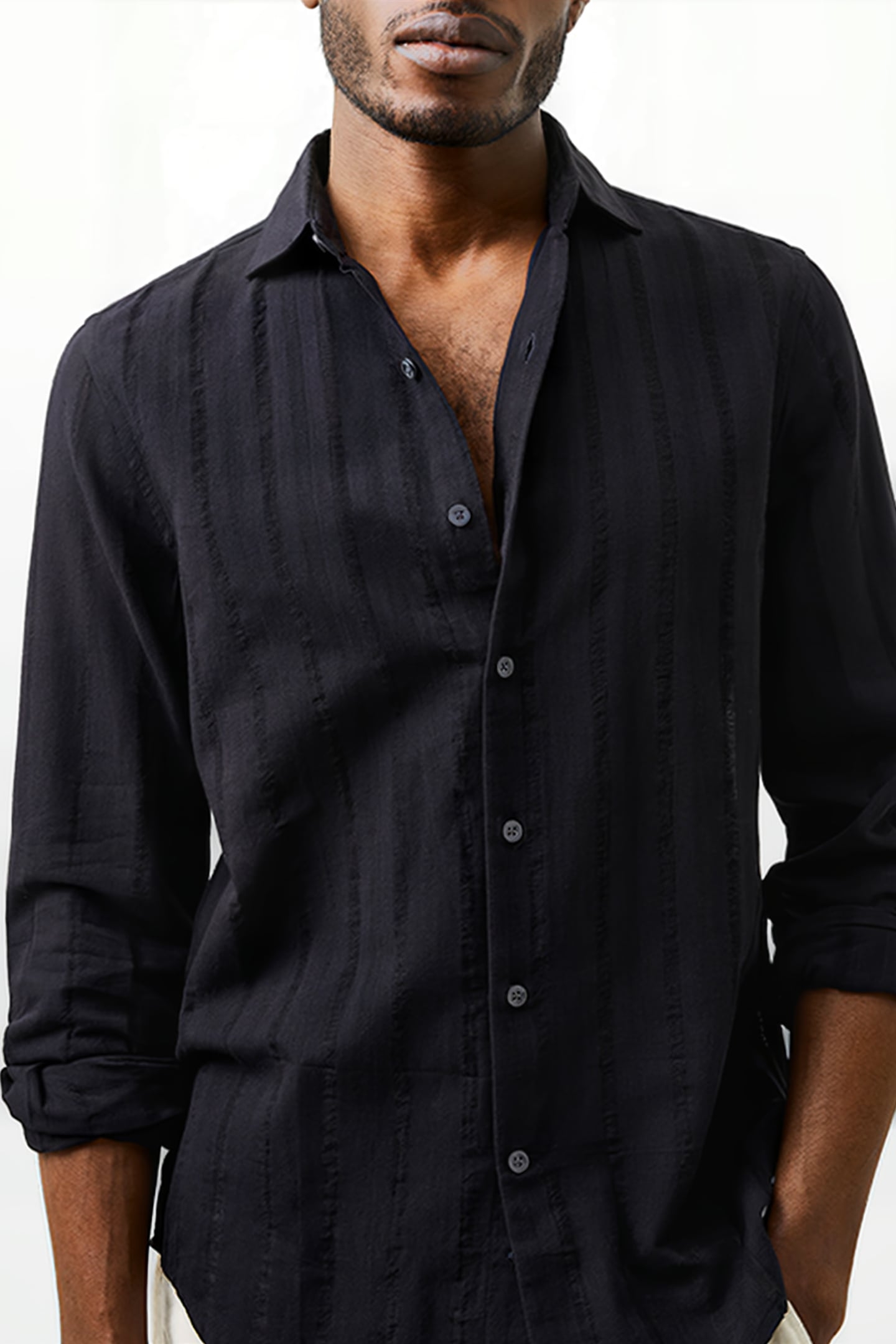 TONAL STRIPE SHIRT BLACK 4