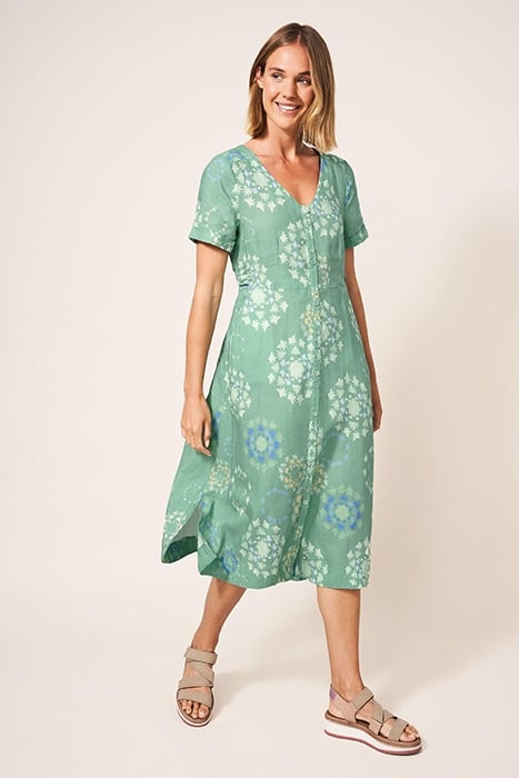IVY LINEN MINI DRESS GREEN PRINTED 1