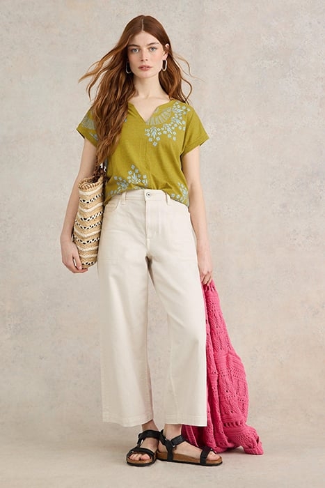 NELLY NOTCH NECK TEE CHARTREUSE PRINTED 1