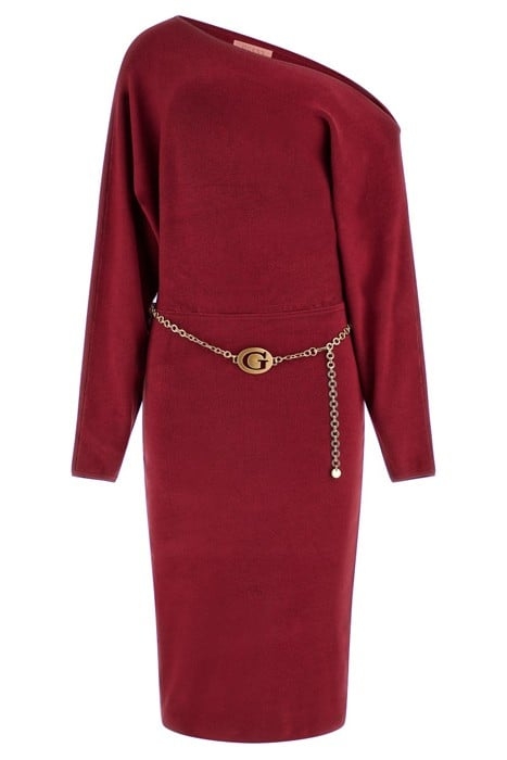 LS OFF SHLDR MIDI RAVEN DRESS TAHITI RED 1