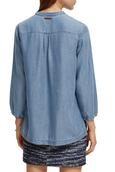 LACE UP DENIM WASHED INDIGO TENCEL SHIRT INDIGO 2