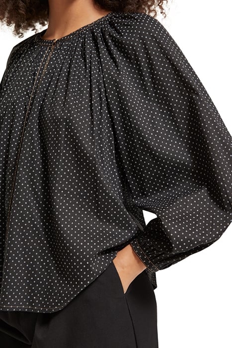 BALLOON SLEEVE EMBROIDERED TOP POLKA EVENING BLACK 6