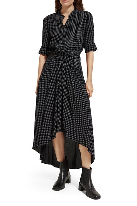 MIDI DRESS WITH HIGH LOW HEM POLKA EVENING BLACK 2