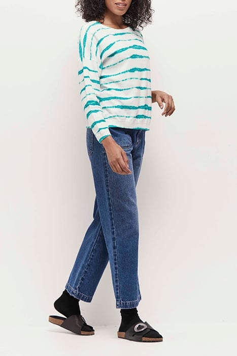 TECLA - JUNGLE GREEN KNITTED JUMPER WITH FUZZY STRIPE PATTER 4