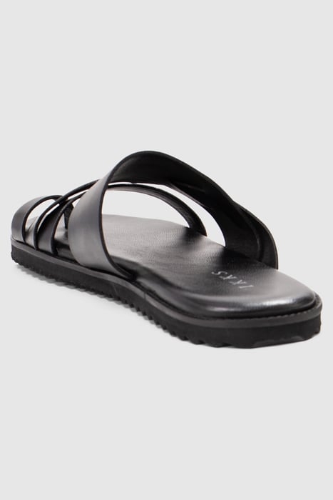 BLACK LEATHER MULES WITH FANCY STRAPS 5