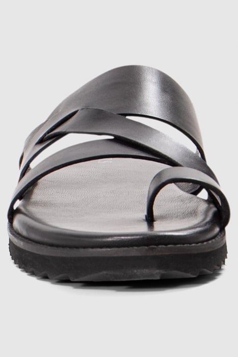 BLACK LEATHER MULES WITH FANCY STRAPS 4