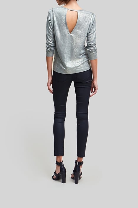 STORM BLUE LINEN FOIL MICROBEADED T-SHIRT 4