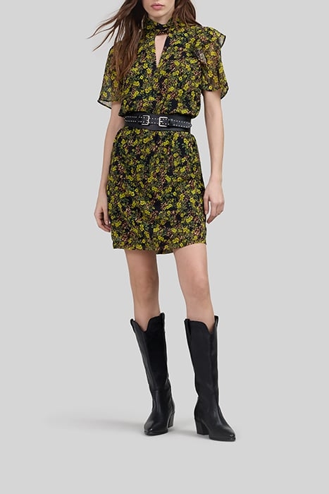 BLACK RECYCLED DRESS WITH FLORAL LEOPARD PRINT 2