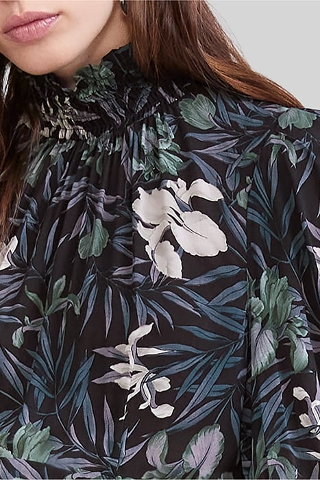 BLACK LENZING™ ECOVERO™ ORCHID PRINT MIDI DRESS 4