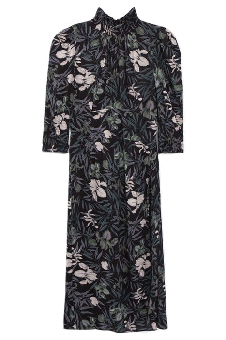 BLACK LENZING™ ECOVERO™ ORCHID PRINT MIDI DRESS 3