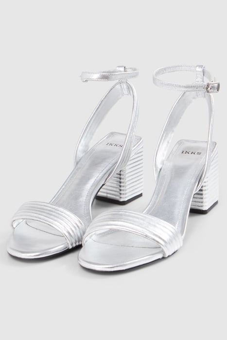METALLIC SILVER LEATHER HEELED SANDALS 4