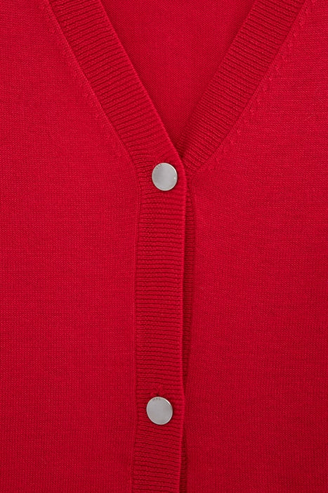 RED KNIT CARDIGAN WITH GUIPURE LACE SLEEVES 6