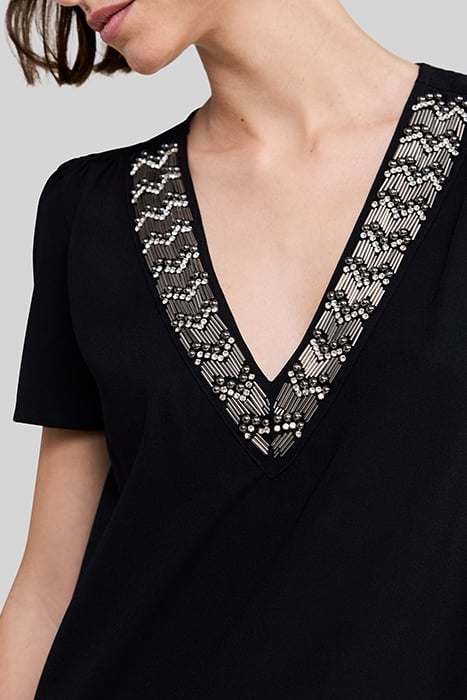 BLACK RECYCLED DRESS, PRETTY EMBROIDERED COLLAR 5