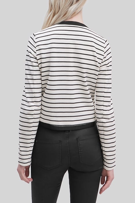 ECRU PIQUE KNIT JACKET WITH BLACK STRIPES 2