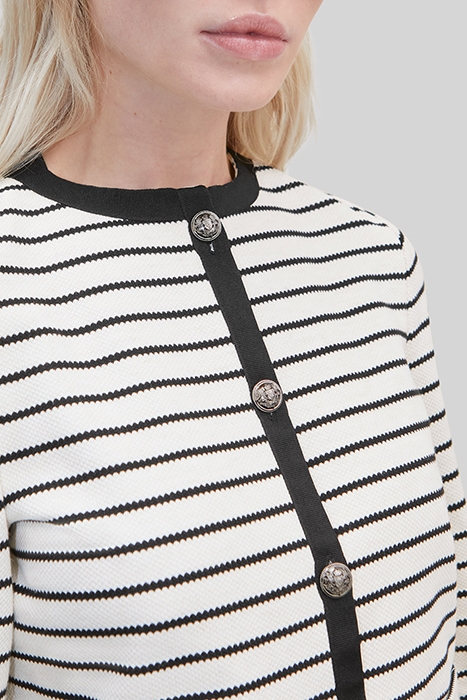 ECRU PIQUE KNIT JACKET WITH BLACK STRIPES 5