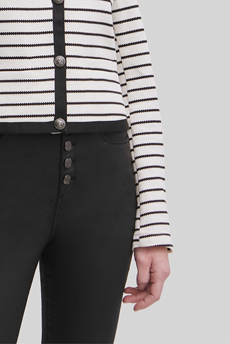 ECRU PIQUE KNIT JACKET WITH BLACK STRIPES 6