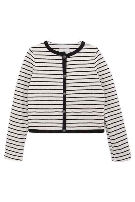 ECRU PIQUE KNIT JACKET WITH BLACK STRIPES 4