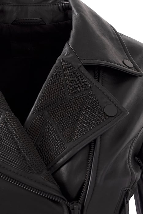 BLACK BIKER-STYLE LEATHER JACKET WITH CHAINS 6