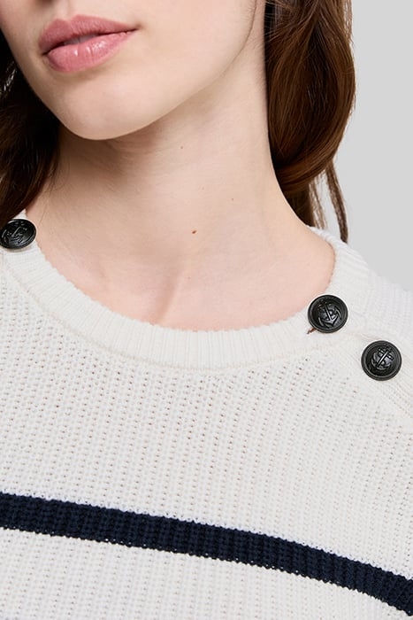 ECRU KNIT SAILOR-STRIPE SWEATER, ANCHOR BUTTONS 5