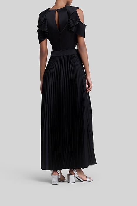 BLACK RECYCLED PLEATED LONG DRESS, SIDE CUT-OUTS 2