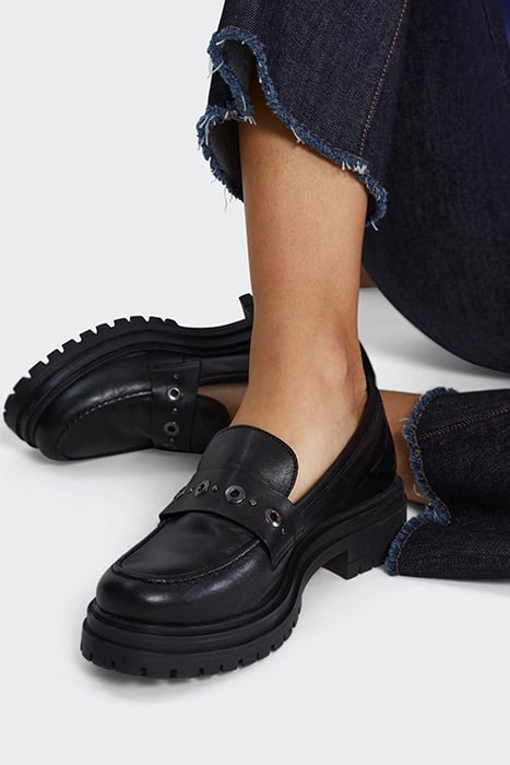 BLACK MOCCASINS WITH LUGGED SOLES 2