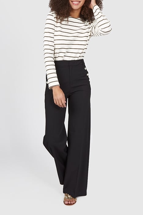 BLACK T-SHIRT WITH ECRU STRIPES 1