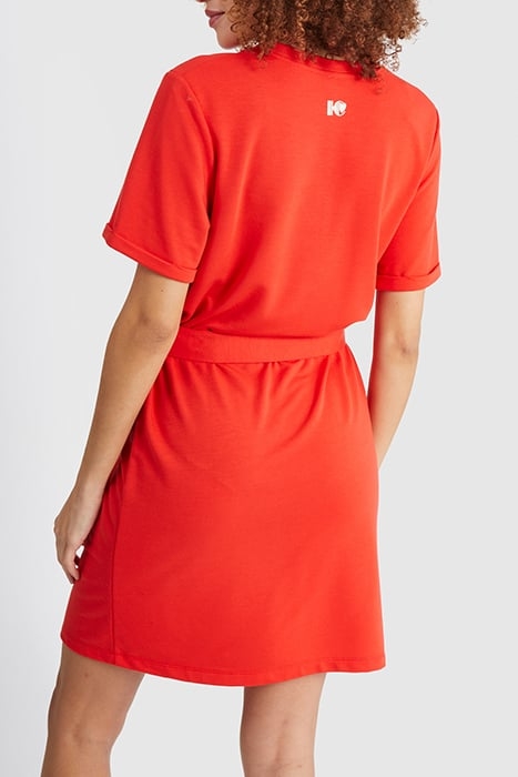 CRIMSON RED KNIT BELTED DRESS 2