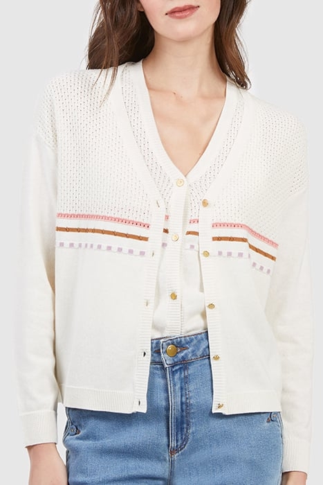 ECRU KNIT FINE-STRIPE CARDIGAN 1