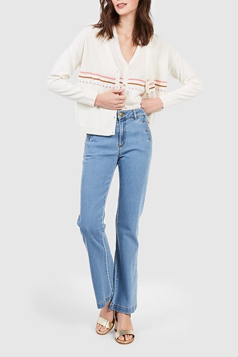 ECRU STRIPED FINE KNIT SLEEVELESS CARDIGAN 3