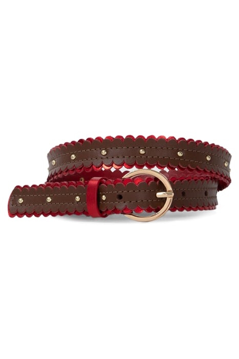 CAMEL AND METALLIC RED LEATHER BELT 1